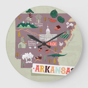 Arkansas Illustriert: USA Travel Map Große Wanduhr