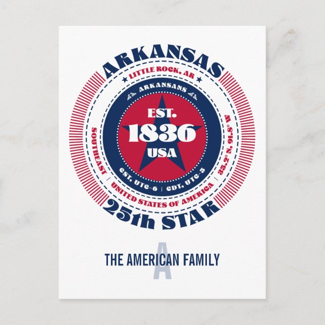 Arkansas, Little Rock, AR, Patriotic, Monogram Postkarte (Vorderseite)