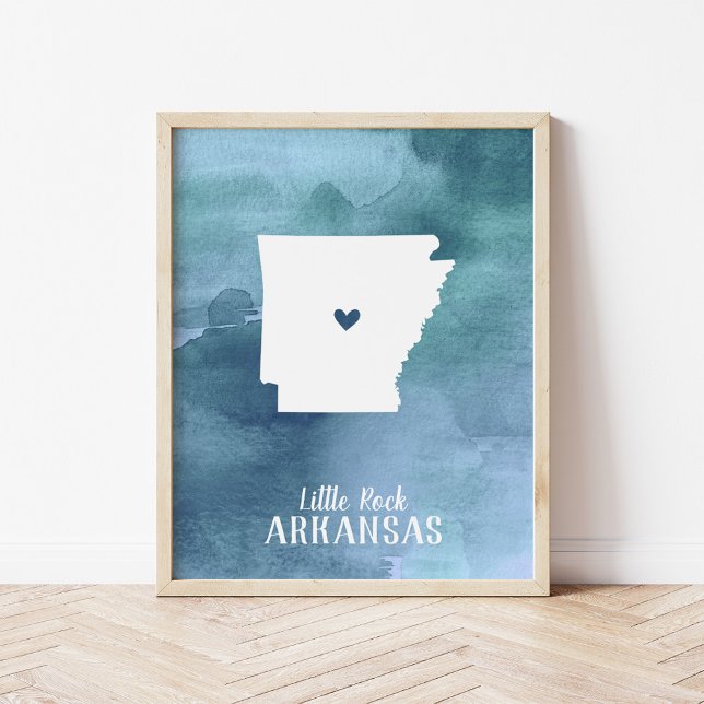 Arkansas Map Blue Watercolor Personalisiert Art Poster (Von Creator hochgeladen)
