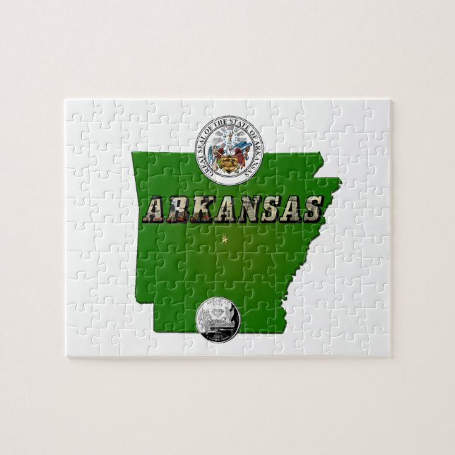 Arkansas Map, Siegel und Staat Imitate Quarter (Horizontal)