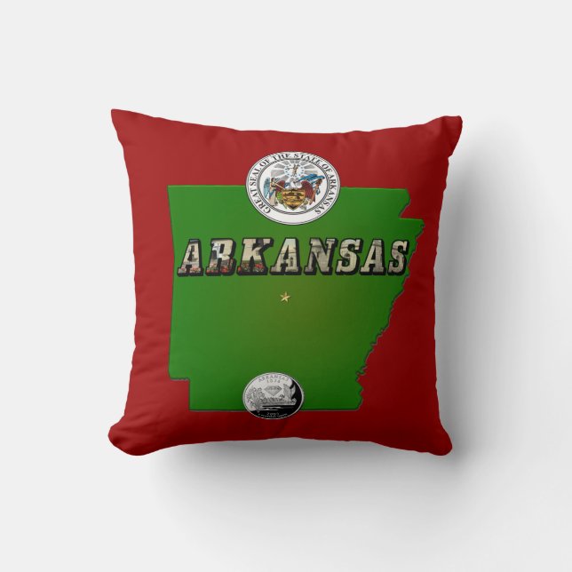 Arkansas Map, Siegel und Staat Imitate Quarter Kissen (Vorderseite)