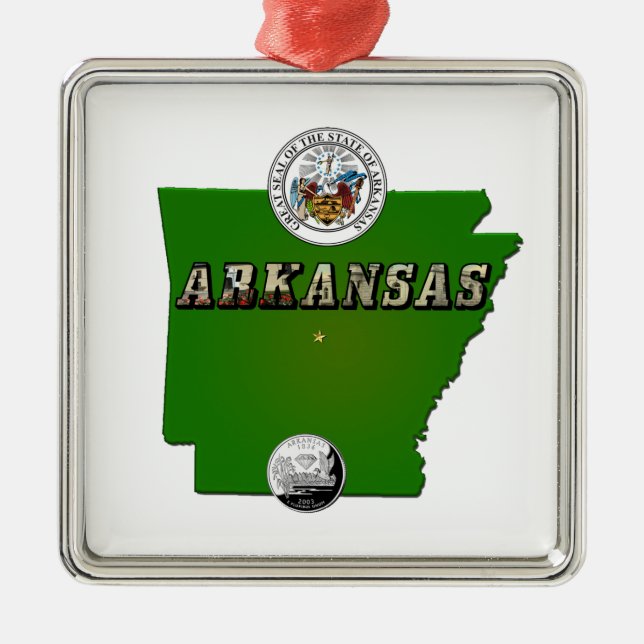 Arkansas Map, Siegel und Staat Imitate Quarter Silbernes Ornament (Vorne)