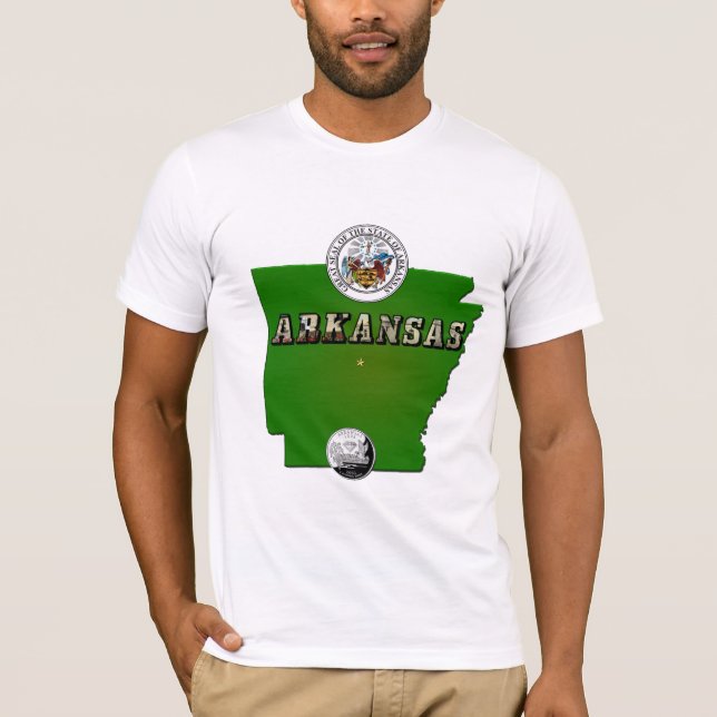 Arkansas Map, Siegel und Staat Imitate Quarter T-Shirt (Vorderseite)
