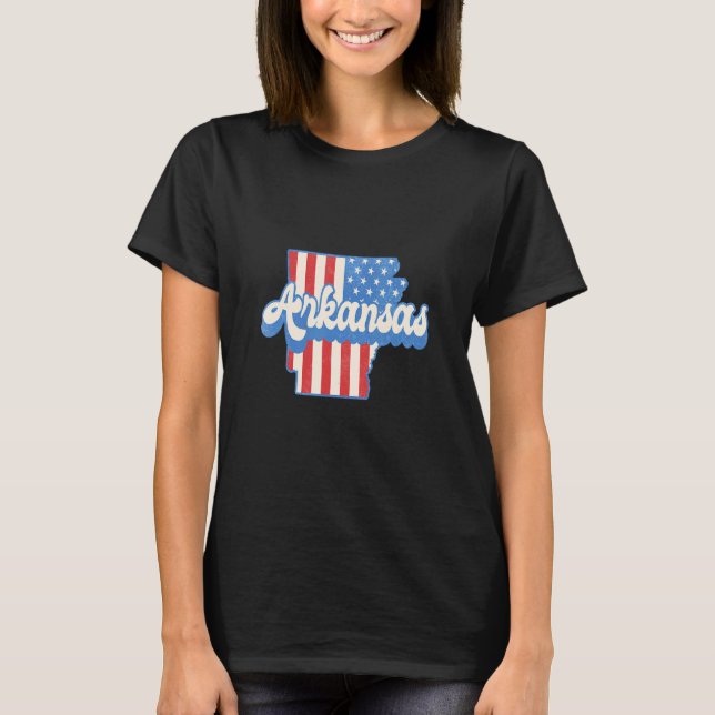 Arkansas Map Staat American Flag 4. Juli Pride T-Shirt (Vorderseite)