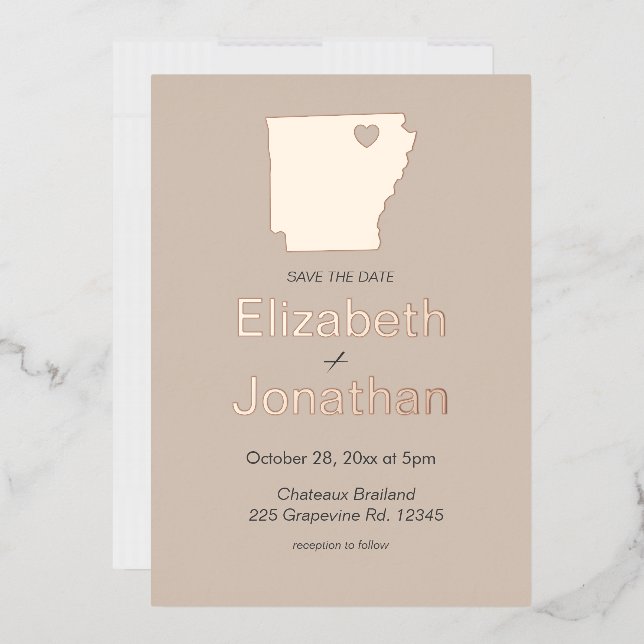 Arkansas Map Wedding Save the Date Rose Gold Folieneinladung (Briefumschlag)