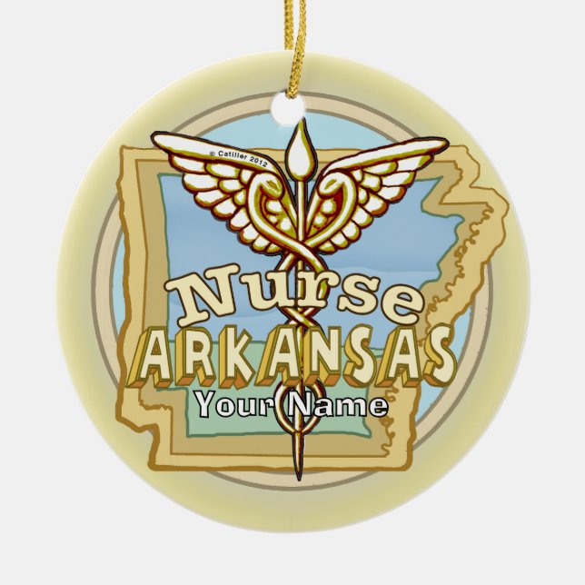 Arkansas Nurse Caduceus Schmuck  Keramik Ornament (Vorne)