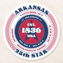 Arkansas Red White Blue Typografie Runder Pappuntersetzer