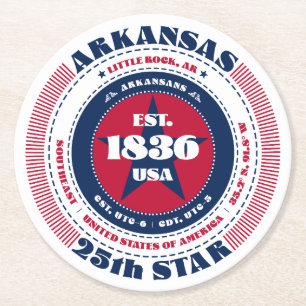 Arkansas Red White Blue Typografie Runder Pappuntersetzer