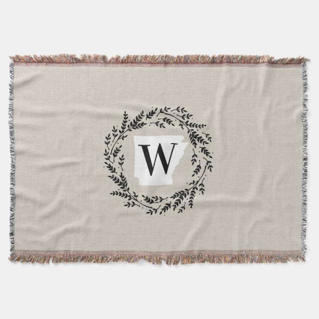 Arkansas Rustic Wreath Monogram Throw Blanket Decke (Vorderseite)