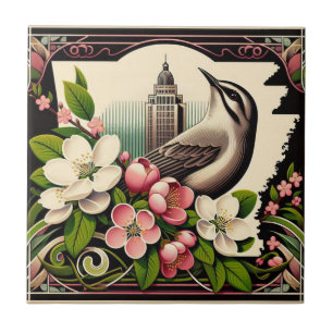 Arkansas Staat Blume und Bird Blue Pink Fliese