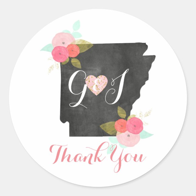 Arkansas Staat Monogram Gastgeschenk Hochzeit Viel Runder Aufkleber (Vorderseite)