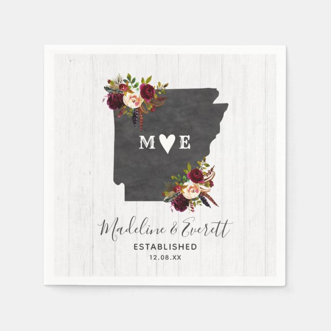 Arkansas Staat Zielort Rustikale Hochzeitmonogramm Serviette (Vorderseite)