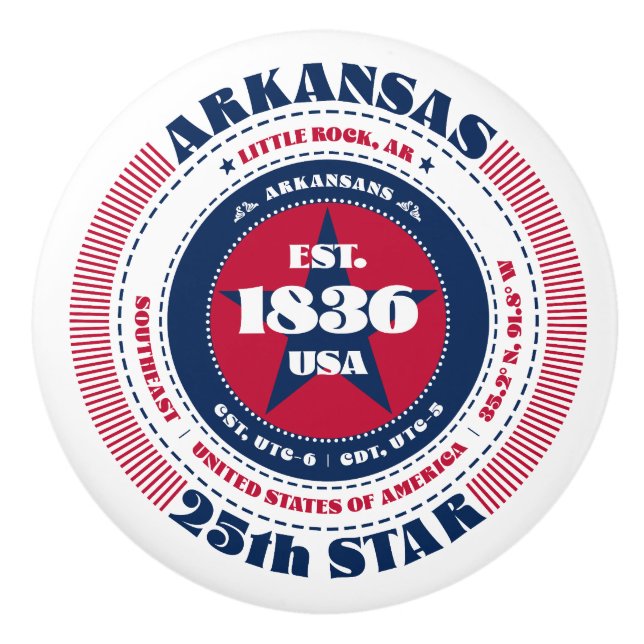 Arkansas US-Staat Red White Blue Typografy Keramikknauf (Vorderseite)