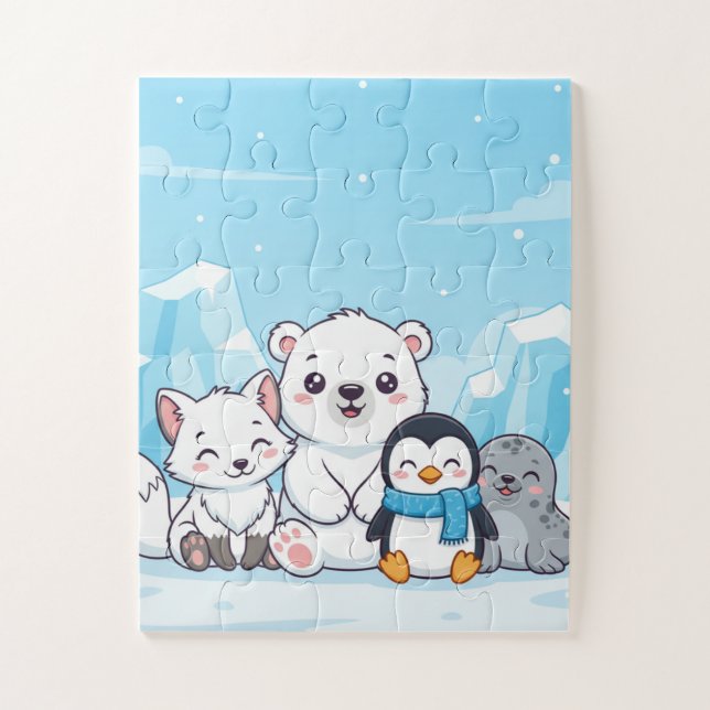 Arktis-Tiere Kinderpuzzle | Süßer Eisbär Fuchs P (Vertikal)