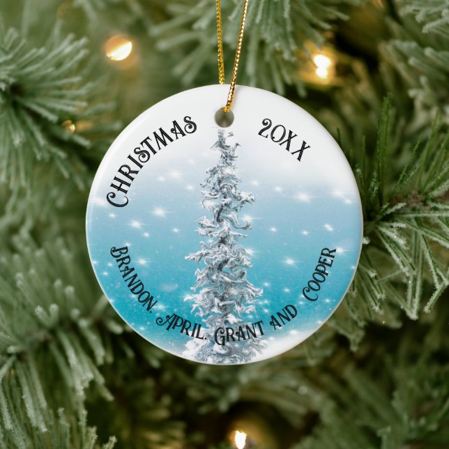 Arktisch blau gefroren frostig silber funkeln imme keramik ornament (Baum)