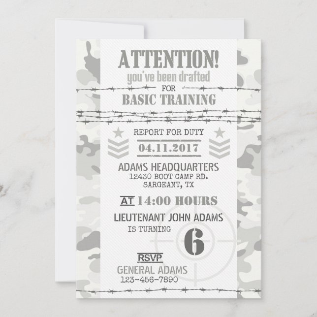 Arktische Camouflage Militär Geburtstag Einladung (Vorderseite)