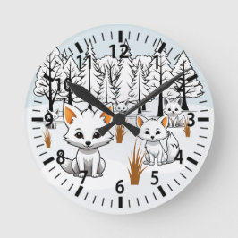 Arktische Füchse - Winterlandschaft Runde Wanduhr
