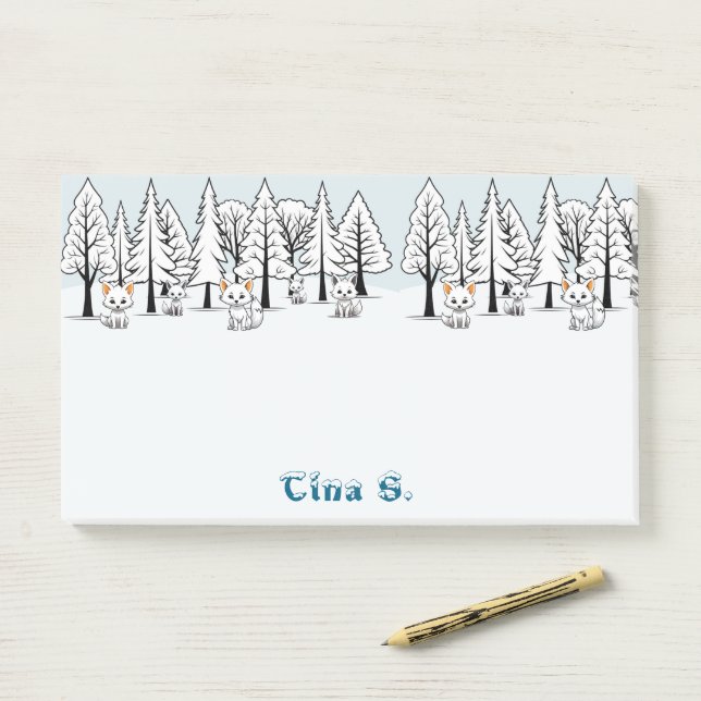 Arktische Füchse - Winterlandschaft - Schneeflocke Post-it Klebezettel (Auf Schreibtisch)