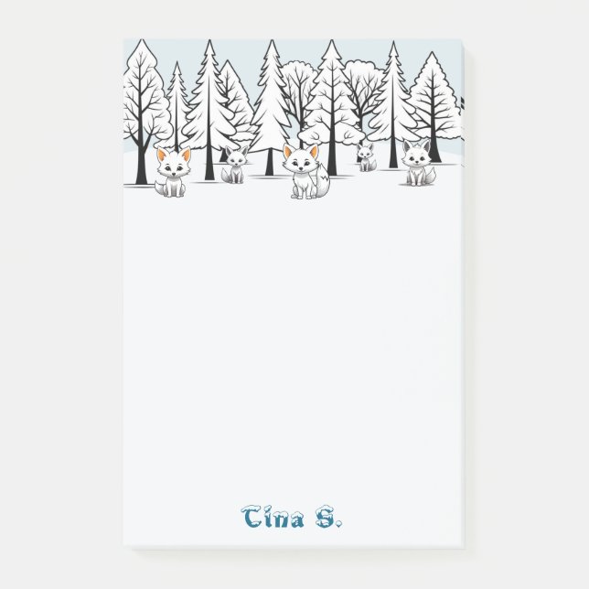 Arktische Füchse - Winterlandschaft - Schneeflocke Post-it Klebezettel (Vorderseite)