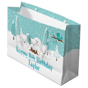 Arktische Füchse Winterwald Happy Birthday Große Geschenktüte