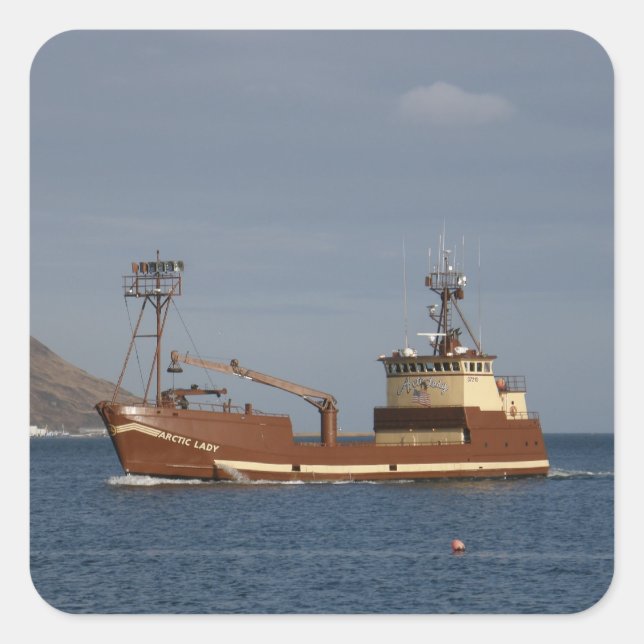 Arktische Lady, Crab Boat im niederländischen Hafe Quadratischer Aufkleber (Vorderseite)