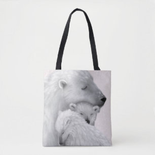 Arktische Liebe: Polar Bear Family in Pink Hues Tasche