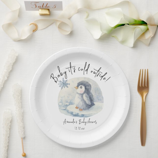 Arktische niedliche Penguin - Baby draußen kalt Pappteller (Hochzeit)