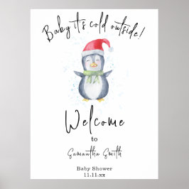 Arktische Penguin Begrüßung Babydusche Poster