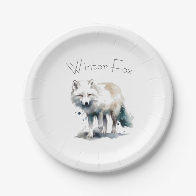 Arktische Schönheit: Winter Fox Custom Pappteller (Vorderseite)