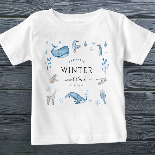 Arktische Tiere Blue Winter Onederland 1. Geburtst Baby T-shirt (Von Creator hochgeladen)