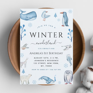 Arktische Tiere Blue Winter Onederland 1. Geburtst Einladung