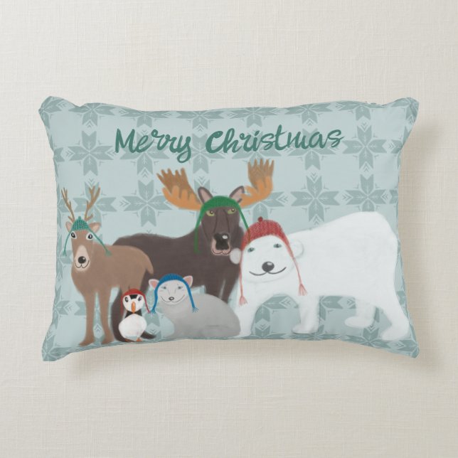 Arktische Tiere in den Winterhasen Weihnachten Dekokissen (Vorderseite)