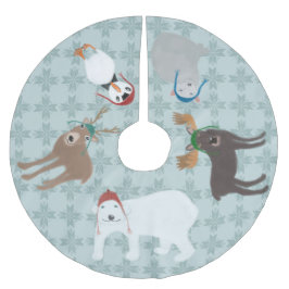 Arktische Tiere in den Winterhasen Weihnachten Polyester Weihnachtsbaumdecke