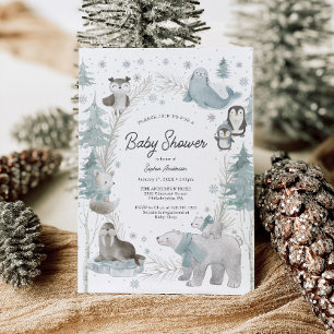 Arktische Tiere Winter Baby Shower Einladungskarte