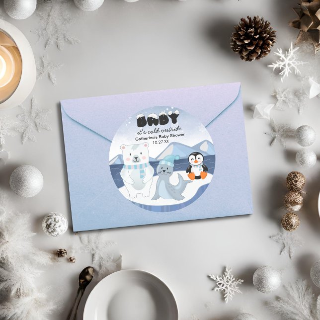 Arktische Tiere Winter Wonderland Babydusche Runder Aufkleber (Von Creator hochgeladen)