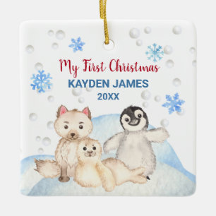 Arktische Wassertiere Baby 1. Weihnachten Keramikornament