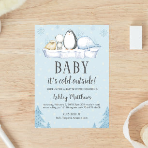 Arktische Winter-Baby-Party mit Waldtieren Einladung