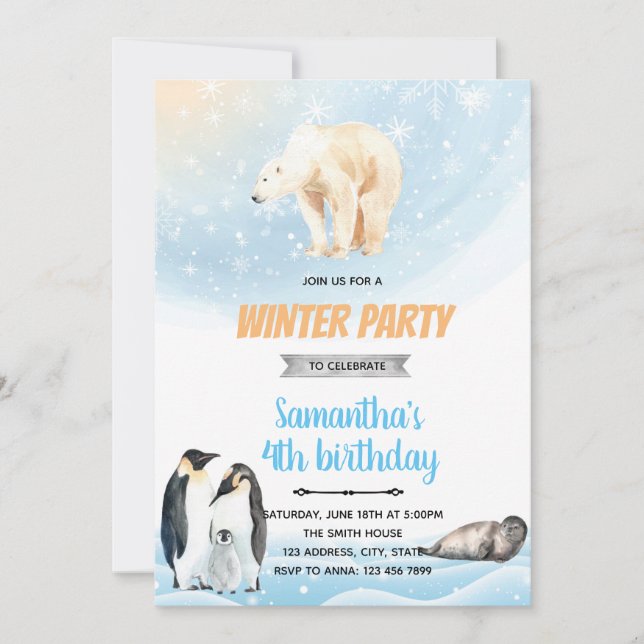 Arktische Winterveranstaltung zum Party Einladung (Vorderseite)