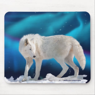 Arktische Wolf & Nordlichter II Fantasie Mousepad