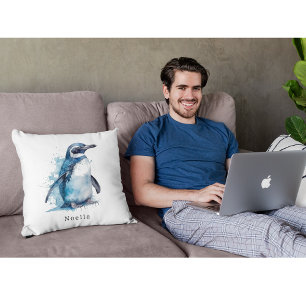Arktischer Azure-Wasserfarben-Pinguin, individuell Kissen