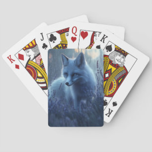 Arktischer Fox auf dem Lavendelfeld bei der Dämmer Spielkarten
