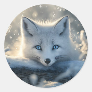 Arktischer Fox mit mesmerisierenden blauen Augen Runder Aufkleber