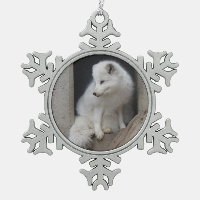 Arktischer Fox-Schneeflocke-Verzierung Schneeflocken Zinn-Ornament (Vorderseite)