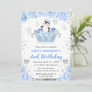 Arktischer Pinguin floral 2. Geburtstag Einladung