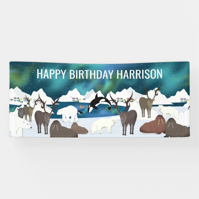 Arktischer Polar Bear Reindeer Walrus Orca Narwhal Banner (Horizontal)