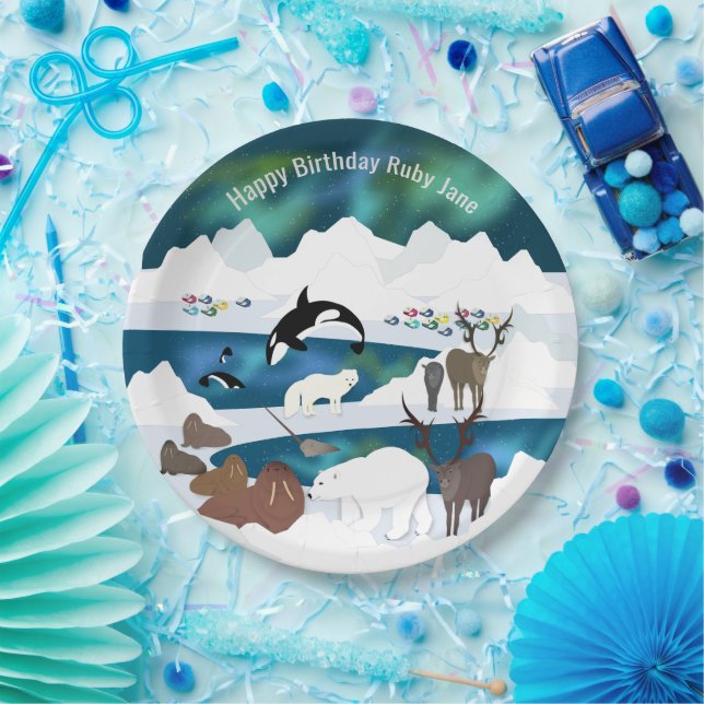 Arktischer Polar Bear Reindeer Walrus Orca Narwhal Pappteller (Party)
