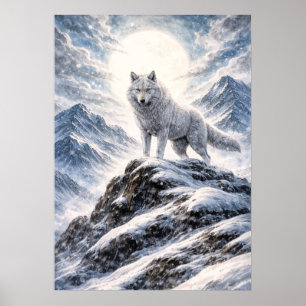 Arktischer Wolf auf dem Gipfel eines schneebedeckt Poster