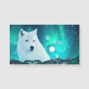 Arktischer Wolf und magische Nacht Magnetkarte