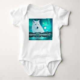 Arktischer Wolf und zauberhafte Nacht mit Nordlich Baby Strampler