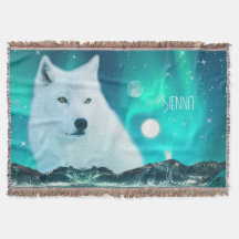 Arktischer Wolf und zauberhafte Nacht mit Nordlich